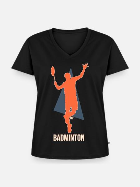 Badmintonspieler beim Smash - Retro Stil - Frauen Premium Bio T-Shirt mit V-Ausschnitt - Schwarz