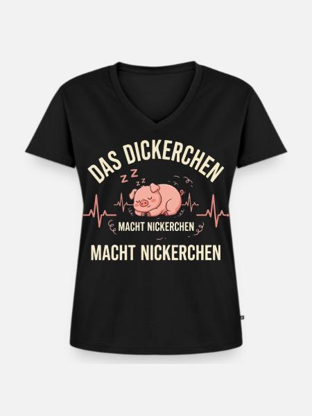 DAS DICKERCHEN MACHT NICKERCHEN - Frauen Premium Bio T-Shirt mit V-Ausschnitt - Schwarz