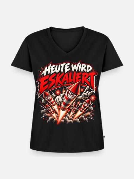 Heute wird eskaliert – Silvester Feuerwerk - Frauen Premium Bio T-Shirt mit V-Ausschnitt - Schwarz