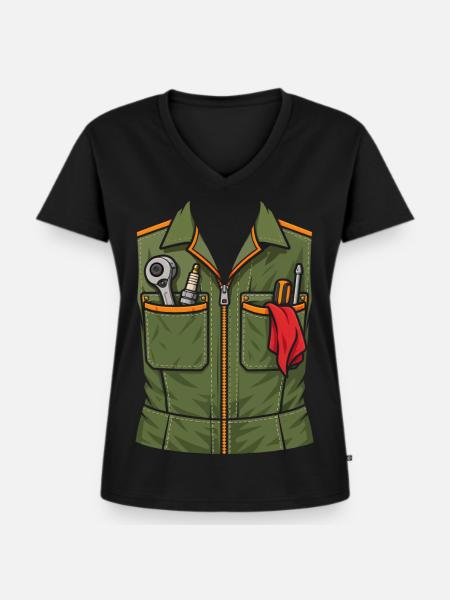 Lustiges Mechaniker T-Shirt Werkzeugweste - Frauen Premium Bio T-Shirt mit V-Ausschnitt - Schwarz