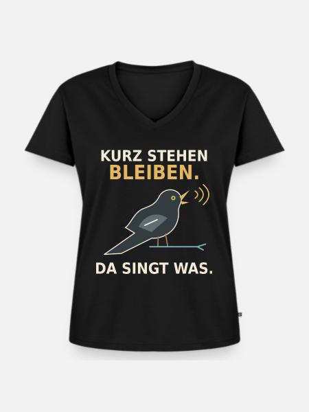 Kurz stehen bleiben – Amsel - Frauen Premium Bio T-Shirt mit V-Ausschnitt - Schwarz