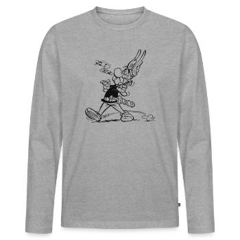 Asterix & Obelix - Asterix singt - Männer Premium Bio Langarmshirt - Grau meliert - Vorne - Nico (187cm)