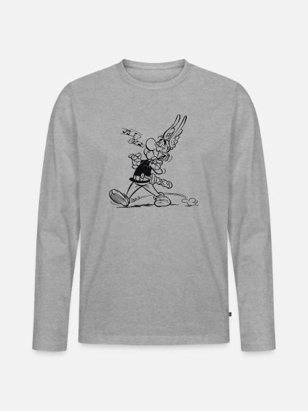 Asterix & Obelix - Asterix singt - Männer Premium Bio Langarmshirt - Grau meliert