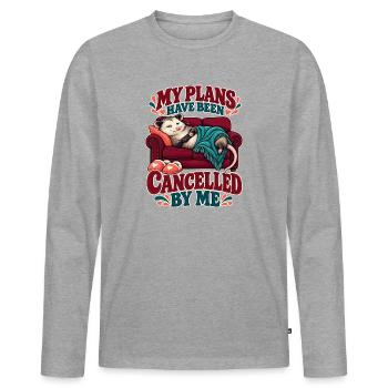  My Plans Have Been Cancelled By Me Faultier Auf - Männer Premium Bio Langarmshirt - Grau meliert - Vorne - Nico (187cm)