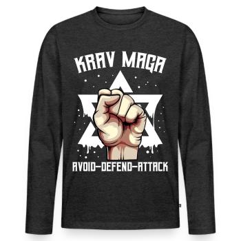Krav Maga - T-shirt manches longues Premium bio Homme - anthracite chiné - Devant - Nico (187cm)