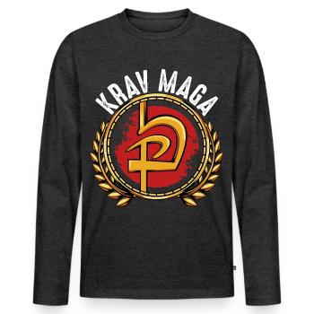 Krav Maga - T-shirt manches longues Premium bio Homme - anthracite chiné - Devant - Nico (187cm)