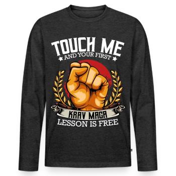 Krav Maga - T-shirt manches longues Premium bio Homme - anthracite chiné - Devant - Nico (187cm)