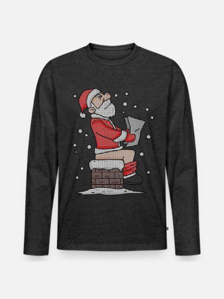 Père Noël assis sur la cheminée drôle - T-shirt manches longues Premium bio Homme - anthracite chiné
