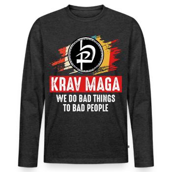 Krav Maga - T-shirt manches longues Premium bio Homme - anthracite chiné - Devant - Nico (187cm)