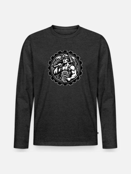 Miner Logo - Men's Premium Organic Long Sleeve Shirt - heather anthracite