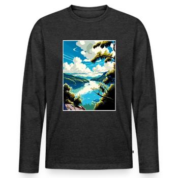 Danube River Europe Vintage voyage affiche Souvenir - T-shirt manches longues Premium bio Homme - anthracite chiné - Devant - Nico (187cm)