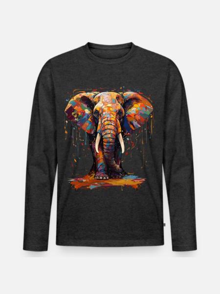Elephant farbenfroh - Männer Premium Bio Langarmshirt - Anthrazit meliert