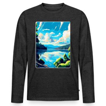 Souvenir de l’affiche de voyage vintage de l’Europe sur le Danube - T-shirt manches longues Premium bio Homme - anthracite chiné - Devant - Nico (187cm)