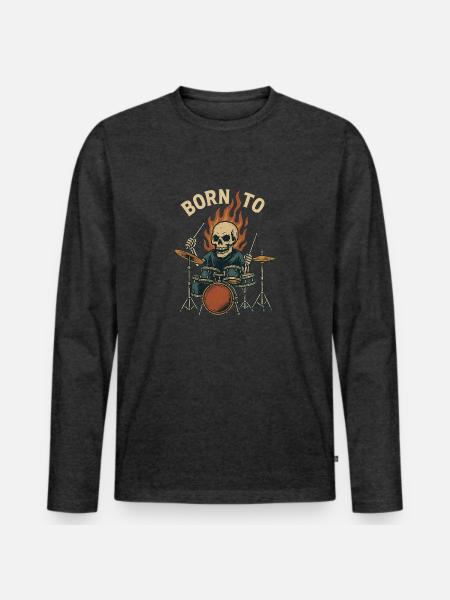 Né pour tambouriner - T-shirt manches longues Premium bio Homme - anthracite chiné