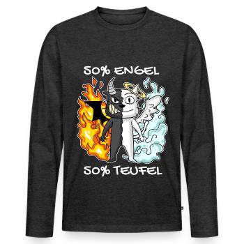 Katze Kater Engel Teufel Engel Böse Niedlich Miau - Männer Premium Bio Langarmshirt - Anthrazit meliert - Vorne - Nico (187cm)