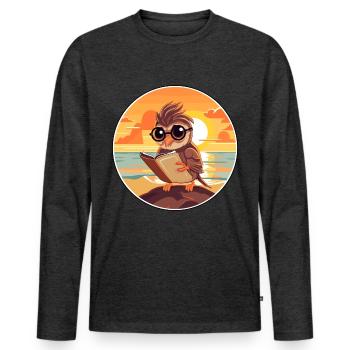 Spatz Niedliche Lustige Karikatur Kawaii Buch Strand - Männer Premium Bio Langarmshirt - Anthrazit meliert - Vorne - Nico (187cm)