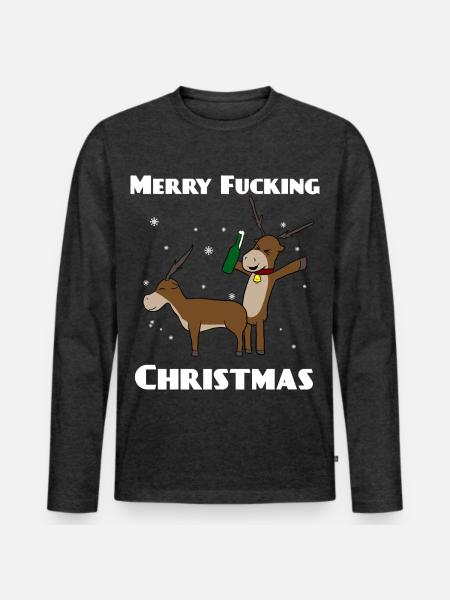 Merry Fucking Christmas Rentiere - Männer Premium Bio Langarmshirt - Anthrazit meliert