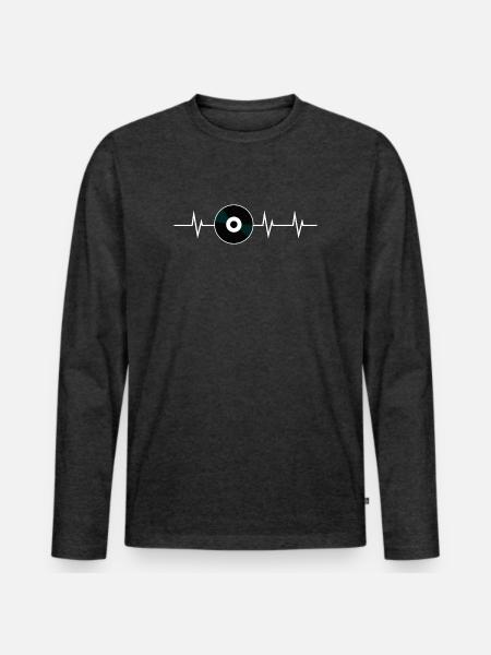 Heartbeat of Sound – Born to Feel the Beat - Männer Premium Bio Langarmshirt - Anthrazit meliert