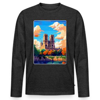 Notre Dame Frankreich Vintage Reiseplakat Souvenir - Männer Premium Bio Langarmshirt - Anthrazit meliert - Vorne - Nico (187cm)