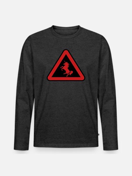 Achtung Einhorn, Gefahr - Männer Premium Bio Langarmshirt - Anthrazit meliert
