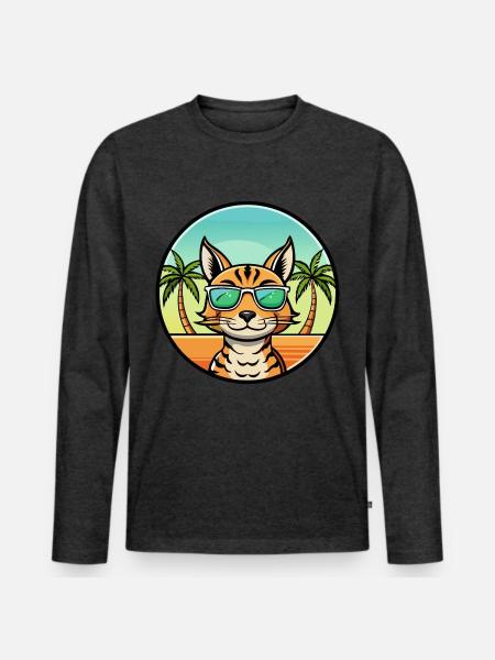 Ocicat Breed Cartoon Sunglasses Beach - Men's Premium Organic Long Sleeve Shirt - heather anthracite