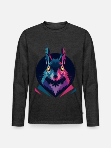 Écureuil low-poly - T-shirt manches longues Premium bio Homme - anthracite chiné