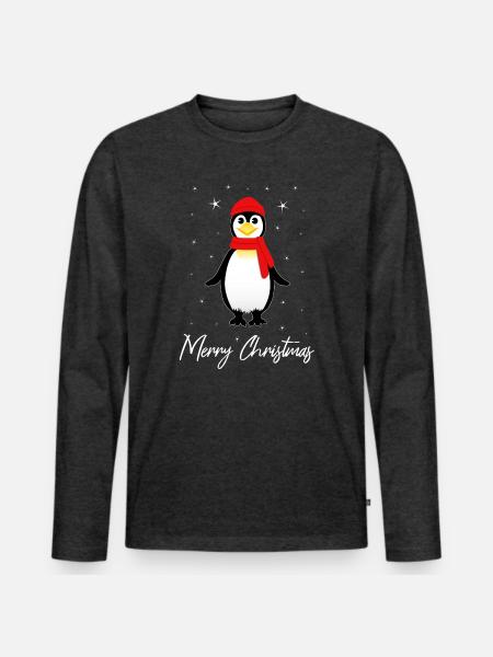 Frohe Weihnachten Pinguin Weihnachten - Männer Premium Bio Langarmshirt - Anthrazit meliert