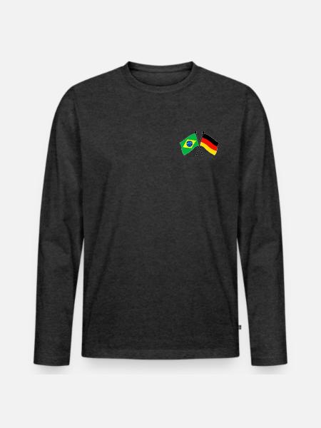 Brazil Germany Flag Crossed - Männer Premium Bio Langarmshirt - Anthrazit meliert