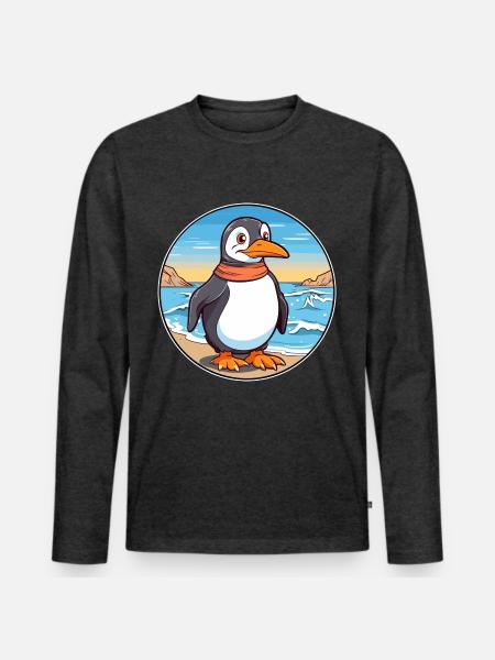 Pinguin Aquarell Cartoon Kawaii Clipart Tier - Männer Premium Bio Langarmshirt - Anthrazit meliert