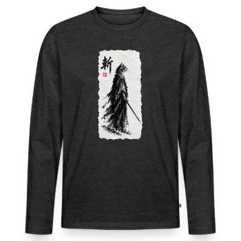 Samurai Katzensamurai  - Männer Premium Bio Langarmshirt - Anthrazit meliert - Vorne - Nico (187cm)