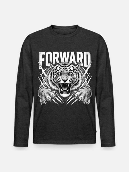Brüllender Tiger mit Krallen - Männer Premium Bio Langarmshirt - Anthrazit meliert