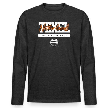 Texel Niederlande Koordinaten Reise Souvenir - Männer Premium Bio Langarmshirt - Anthrazit meliert - Vorne - Nico (187cm)