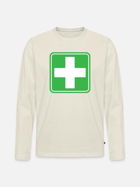 First Aid Medical Cross Safety Sign Vector Icon - Men's Premium Organic Long Sleeve Shirt - off white