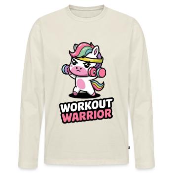 Workout Krieger - Männer Premium Bio Langarmshirt - Naturweiß - Vorne - Nico (187cm)