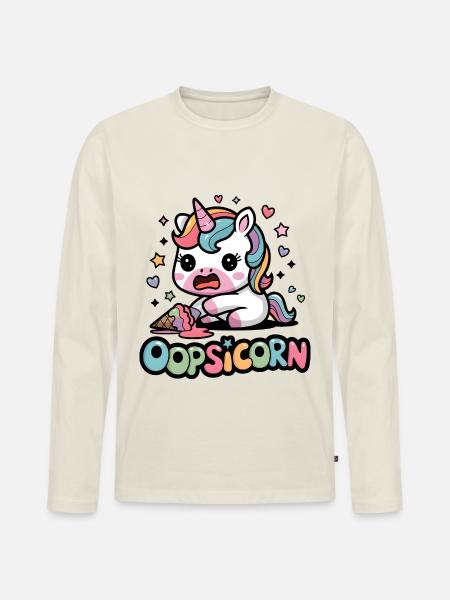 Oopsicorn - T-shirt manches longues Premium bio Homme - blanc cassé