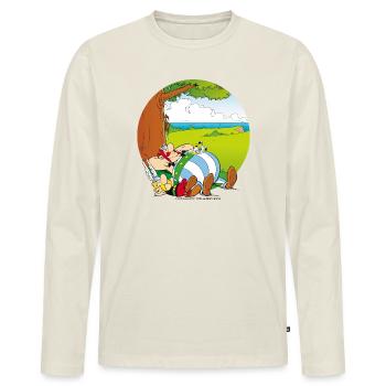 Asterix & Obelix Machen Siesta Mit Idefix - Männer Premium Bio Langarmshirt - Naturweiß - Vorne - Nico (187cm)