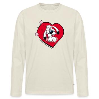 Asterix & Obelix - Idefix Mit Herz - Männer Premium Bio Langarmshirt - Naturweiß - Vorne - Nico (187cm)