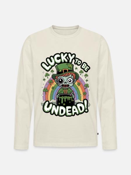 Lucky To Be Undead! - Men's Premium Organic Long Sleeve Shirt - off white