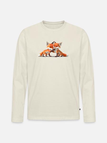 Renardeaux low-poly - T-shirt manches longues Premium bio Homme - blanc cassé
