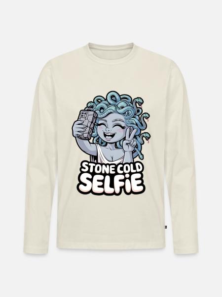 Stone Cold Selfie - Men's Premium Organic Long Sleeve Shirt - off white