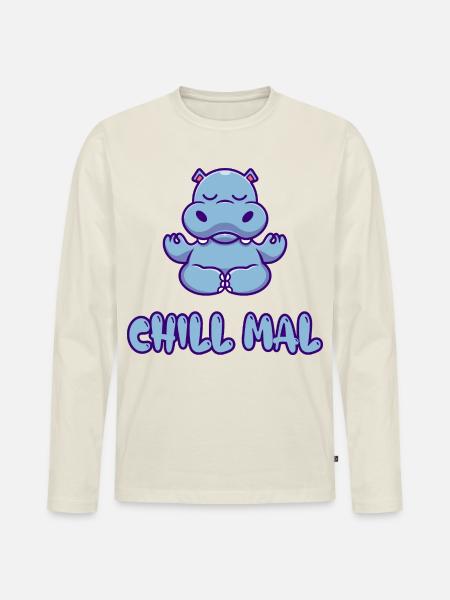 Chill Mal Hippo Meditation - Männer Premium Bio Langarmshirt - Naturweiß