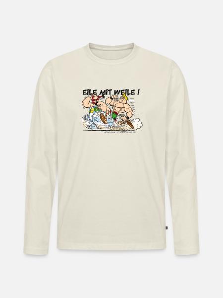 Obelix: Eile mit Weile! - Männer Premium Bio Langarmshirt - Naturweiß