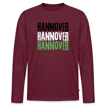 Hannover - Männer Premium Bio Langarmshirt - Burgunderrot - Vorne - Nico (187cm)