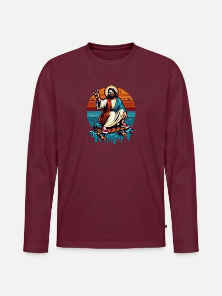 Jesus Skateboard - Männer Premium Bio Langarmshirt - Burgunderrot