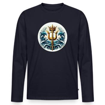 Symbole du trident - T-shirt manches longues Premium bio Homme - bleu marine - Devant - Nico (187cm)