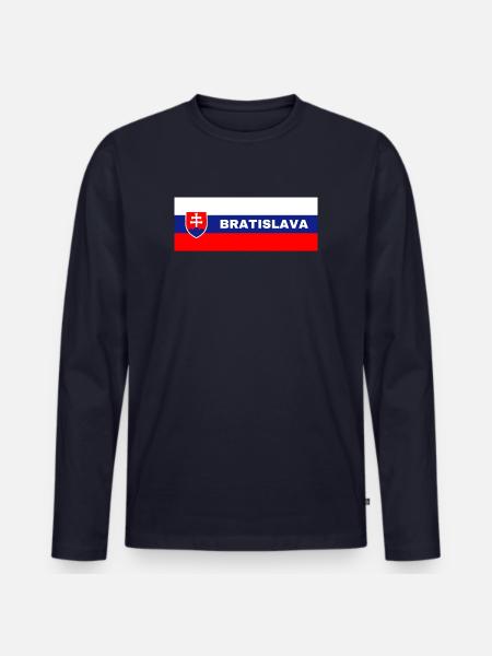 Bratislava City in Slovakian Flag - Men's Premium Organic Long Sleeve Shirt - navy