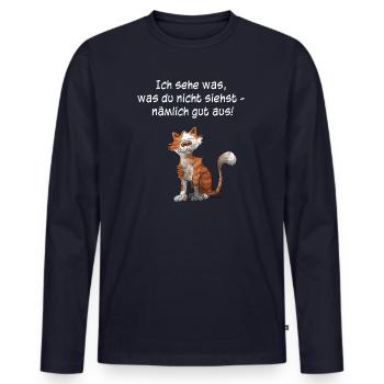 Gutes Aussehen (Katze) - Männer Premium Bio Langarmshirt - Navy - Vorne - Nico (187cm)