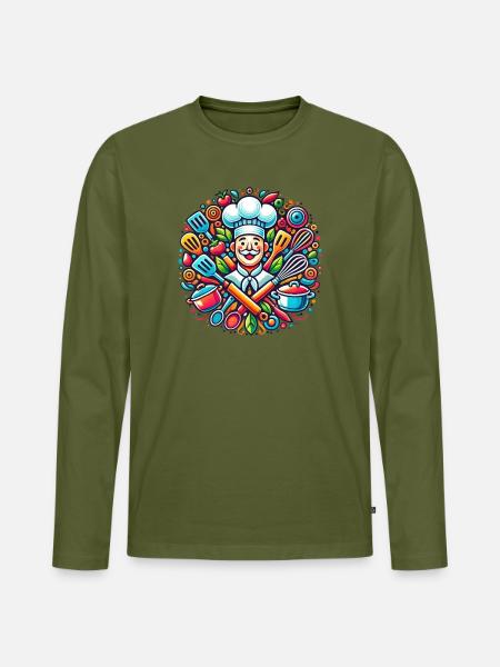 Chef Logo - T-shirt manches longues Premium bio Homme - kaki