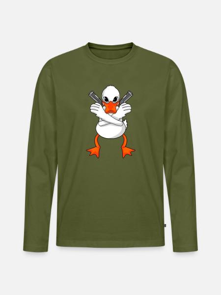 Duck with gun - Men's Premium Organic Long Sleeve Shirt - khaki