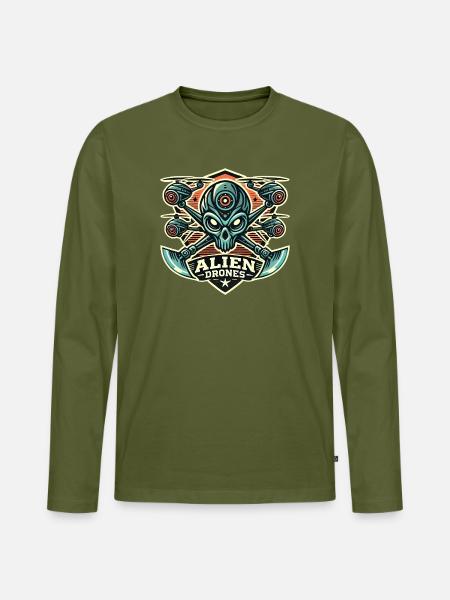 Alien Drones Logo - Männer Premium Bio Langarmshirt - Khaki